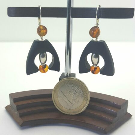 Boucles d''oreilles magma ébéne argentgent ebene ambre